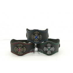 Bőr karkötő Anjou liliom dísszel, Swarovski kővel