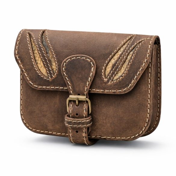 Barna valódi bőr övtáska hüllőbőr betétekkel