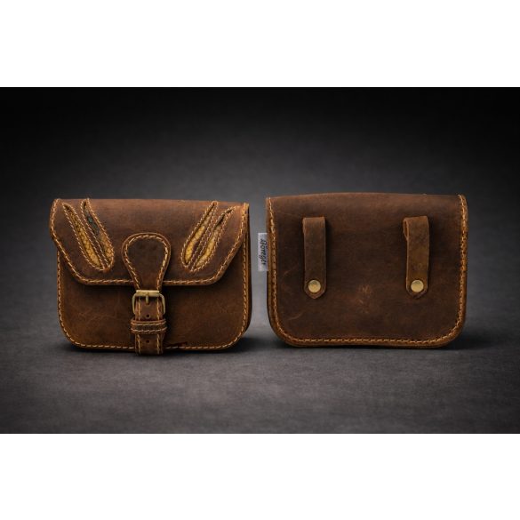 Barna valódi bőr övtáska hüllőbőr betétekkel