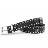 Fekete szegecses marhabőr öv West Coast Choppers díszekkel