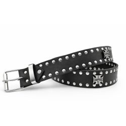   Fekete szegecses marhabőr öv West Coast Choppers díszekkel