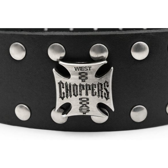 Fekete szegecses marhabőr öv West Coast Choppers díszekkel