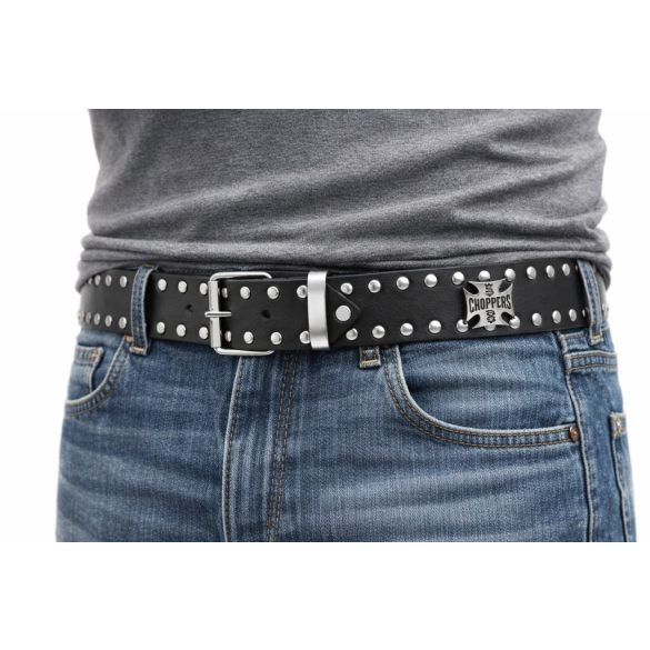 Fekete szegecses marhabőr öv West Coast Choppers díszekkel