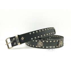   Fekete szegecses marhabőr öv – Halálbrigád koponya díszekkel
