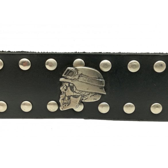 Fekete szegecses marhabőr öv – Halálbrigád koponya díszekkel