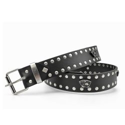   Fekete szegecses marhabőr öv  franciakártya fém díszekkel