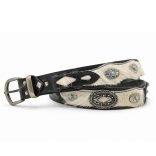Bociszőr marhabőr öv western fém díszekkel – 4 cm