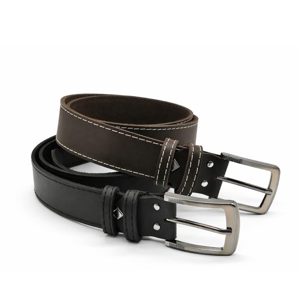 Klasszikus marhabőr öv ezüst színű nyelves csattal – 4 cm