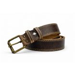 Barna 4 cm széles pull-up marhabőr öv dísztűzéssel