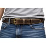 Barna 4 cm széles pull-up marhabőr öv dísztűzéssel