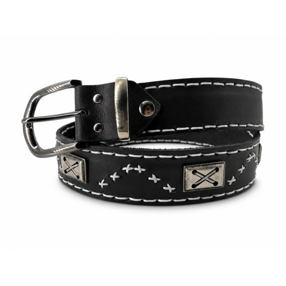 BELT52 fekete marhabőr öv kézi varrással