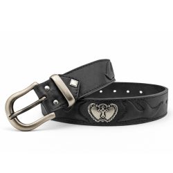   Valódi marhabőr öv – Gótikus szív alakú fém díszekkel
