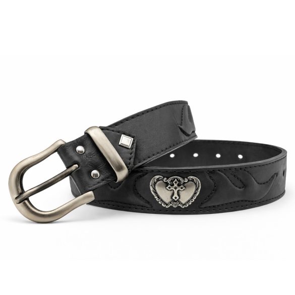 Valódi marhabőr öv – Gótikus szív alakú fém díszekkel