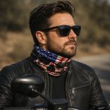 Amerikai zászlós koponya mintás csősál motoros nyakában – CSS08