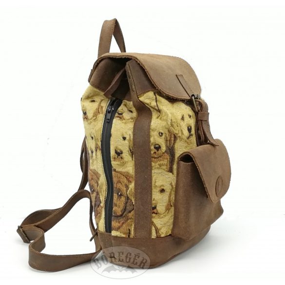 Kutya mintás szövet-bőr hátitáska
