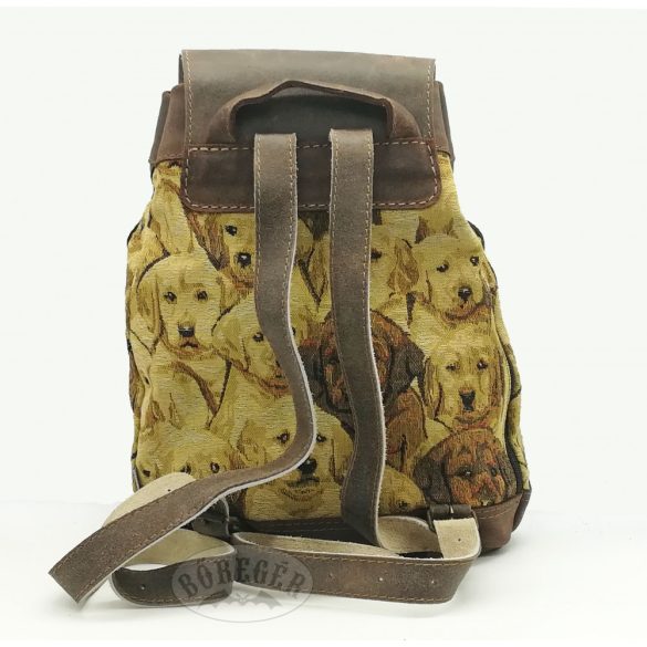 Kutya mintás szövet-bőr hátitáska