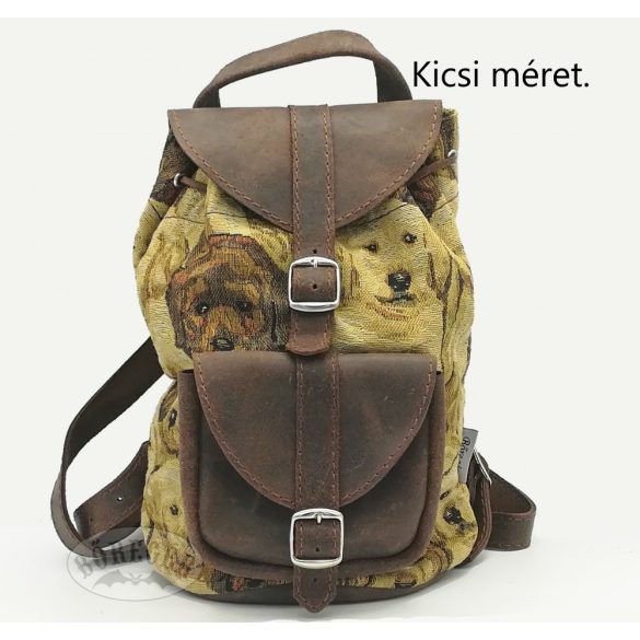 Kutya mintás szövet-bőr hátitáska