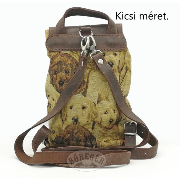 Kutya mintás szövet-bőr hátitáska