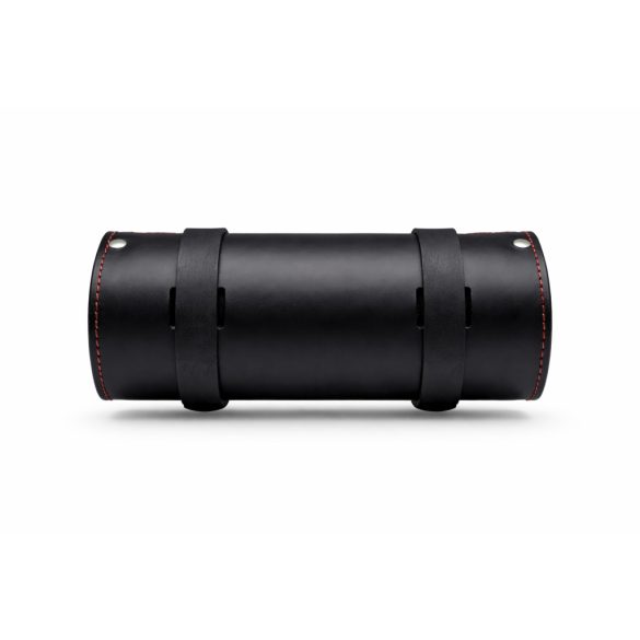 Fekete marhabőr villatáska piros lángnyelv betétekkel – 30×11 cm