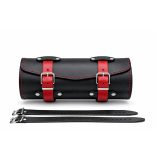 Fekete-piros marhabőr villatáska – kézműves motoros 30×11 cm