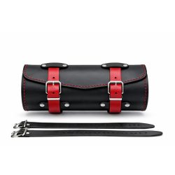   Fekete-piros marhabőr villatáska – kézműves motoros 30×11 cm