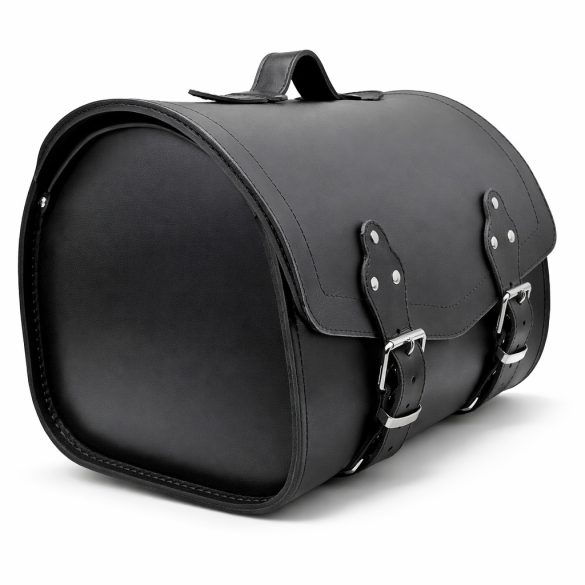 Prémium valódi bőr hátsó hengertáska – fekete, 40 cm – 4 mm vastag marhabőr