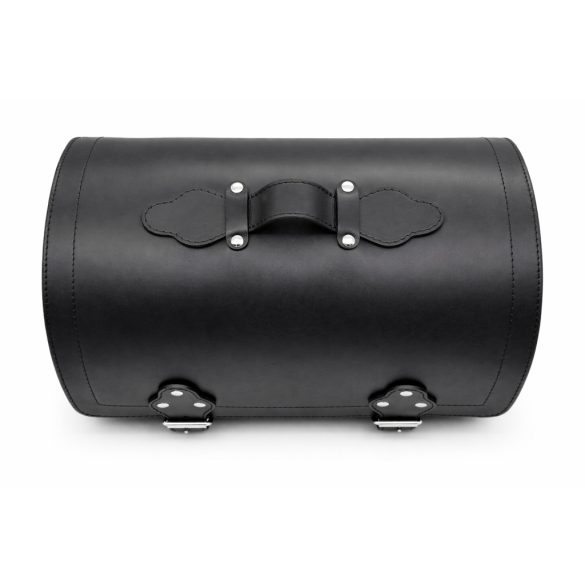 Prémium valódi bőr hátsó hengertáska – fekete, 40 cm – 4 mm vastag marhabőr