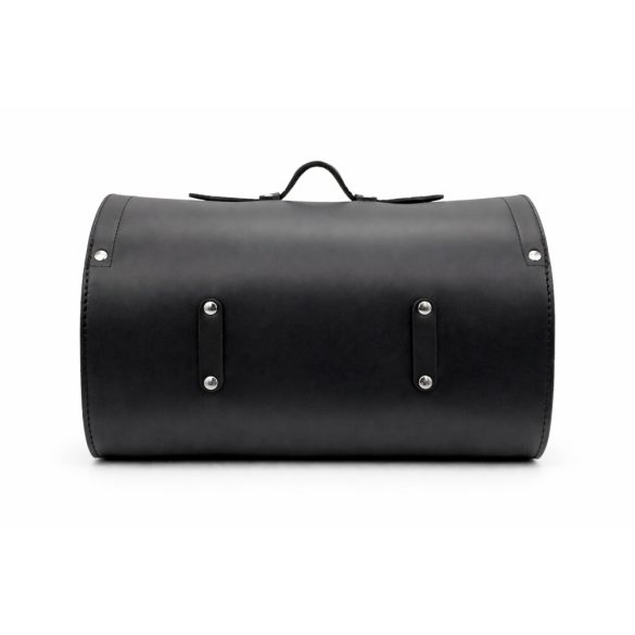 Prémium valódi bőr hátsó hengertáska – fekete, 40 cm – 4 mm vastag marhabőr