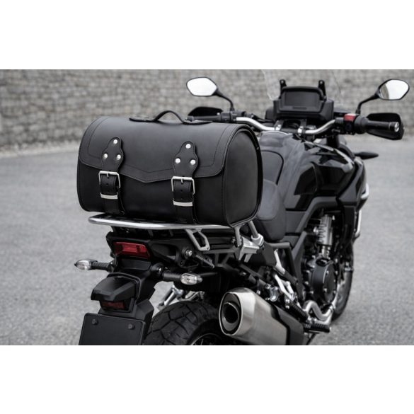 Prémium valódi bőr hátsó hengertáska – fekete, 40 cm – 4 mm vastag marhabőr