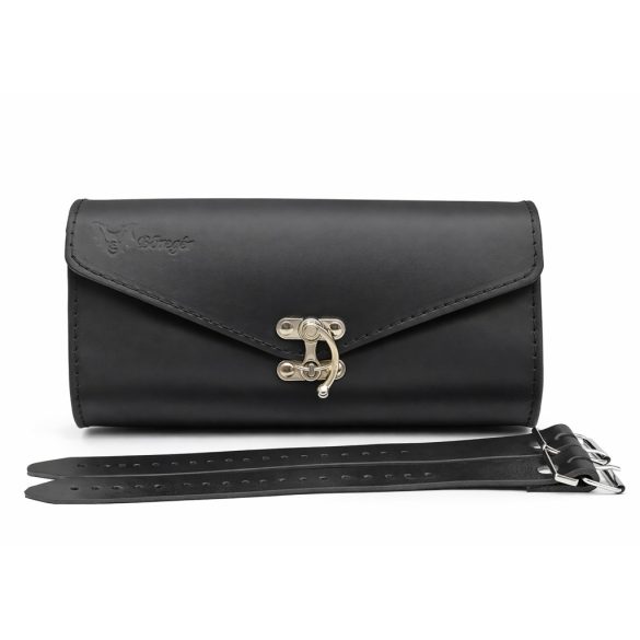 Bőregér Classic Lock fekete marhabőr henger villatáska elölnézetben fém zárral