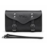 Bőregér Classic 30 fekete marhabőr villatáska elölnézetben, 2 csatos záródással, 4 mm vastag bőrből