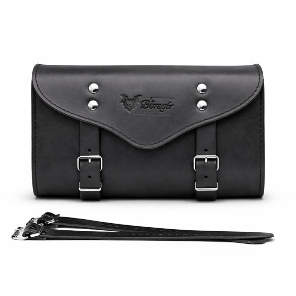 Bőregér Classic 30 fekete marhabőr villatáska elölnézetben, 2 csatos záródással, 4 mm vastag bőrből