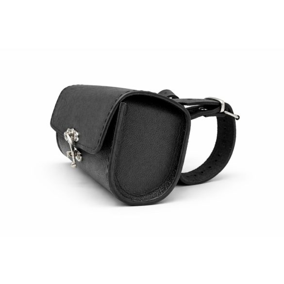 Bőreger Mini Classic fekete marhabőr motoros villatáska horgas kapoccsal, oldalnézet