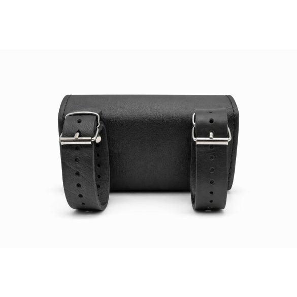 Bőreger Mini Classic fekete marhabőr motoros villatáska horgas kapoccsal, hátulnézet