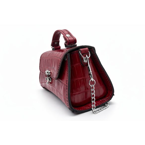 Piros krokodilmintás női bőr táska,láncos vállpánttal