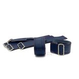 Bőr óraszíj piros- kék díszvarrással